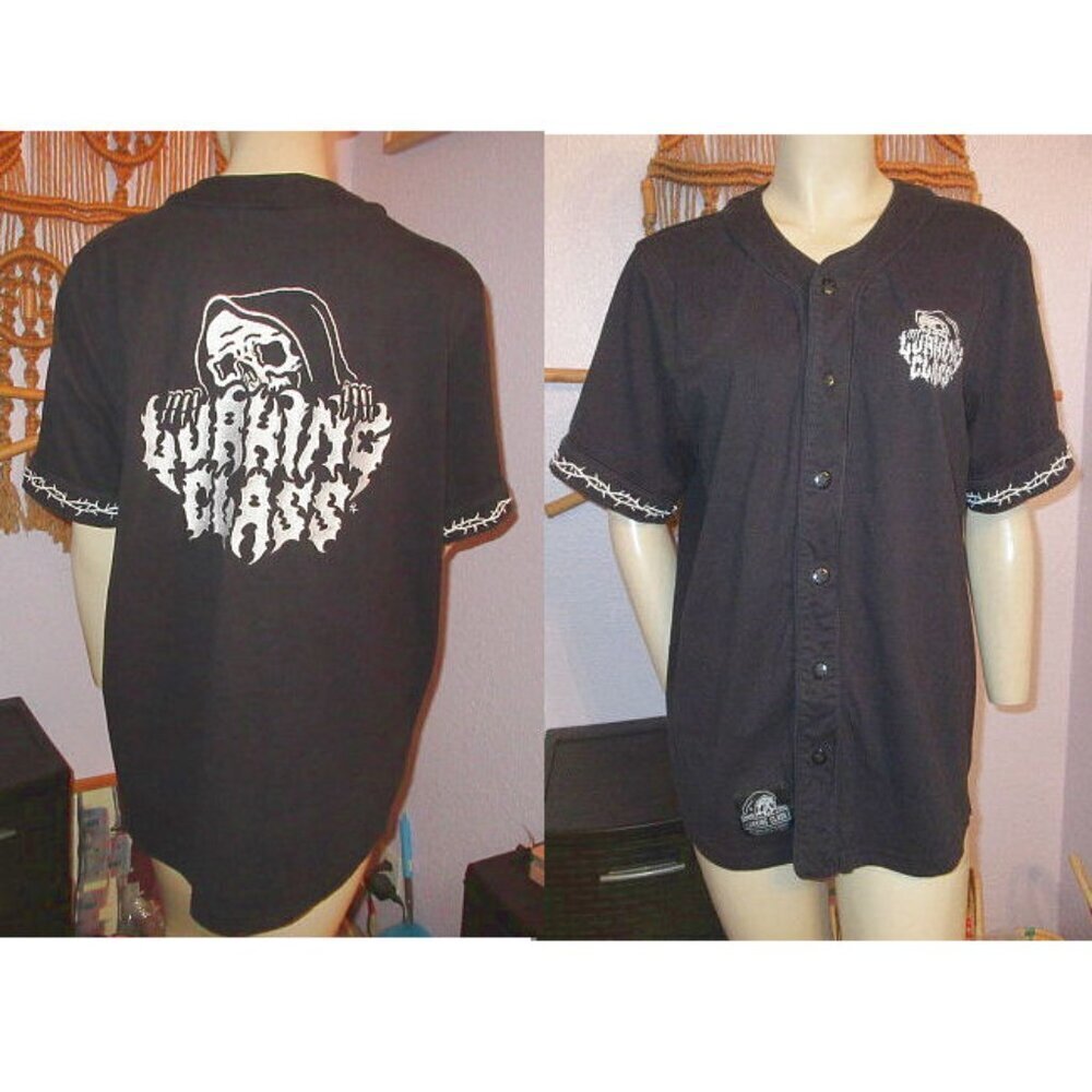 Sketchy Tank Lurking Class Shirt Size L Button Reaper Barbed Wire Skull Grunge